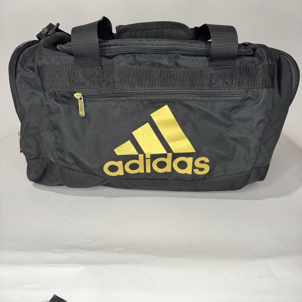 adidas Duffel Bag Gym Bag Black And Gold With Inside Zipper Pouch